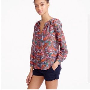 NWT J. Crew Henley Tie-Neck Paisley Top Blouse 000
